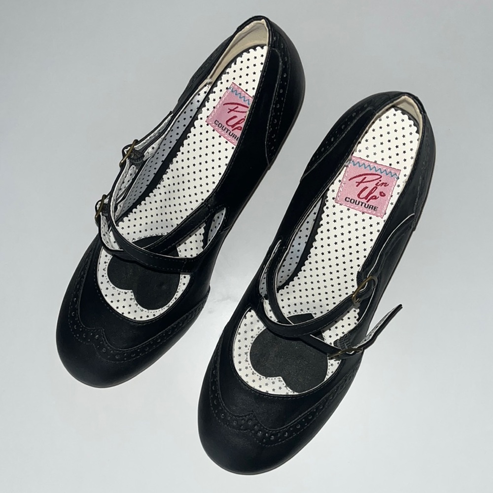 Pin Up Couture black double strap heels. Size 10